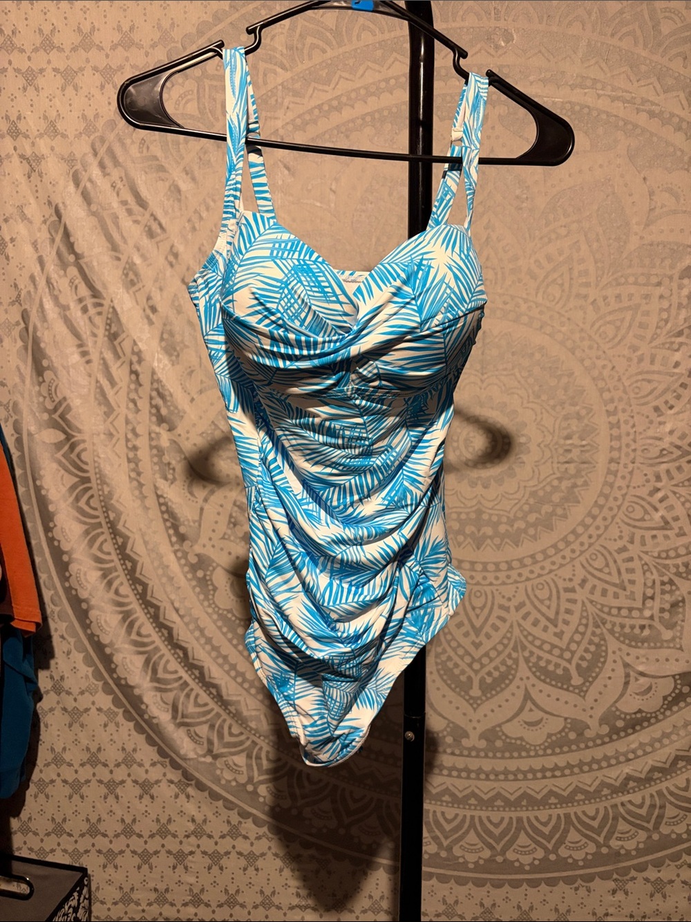 Women’s Blue Palm-Print One-Piece Swimsuit